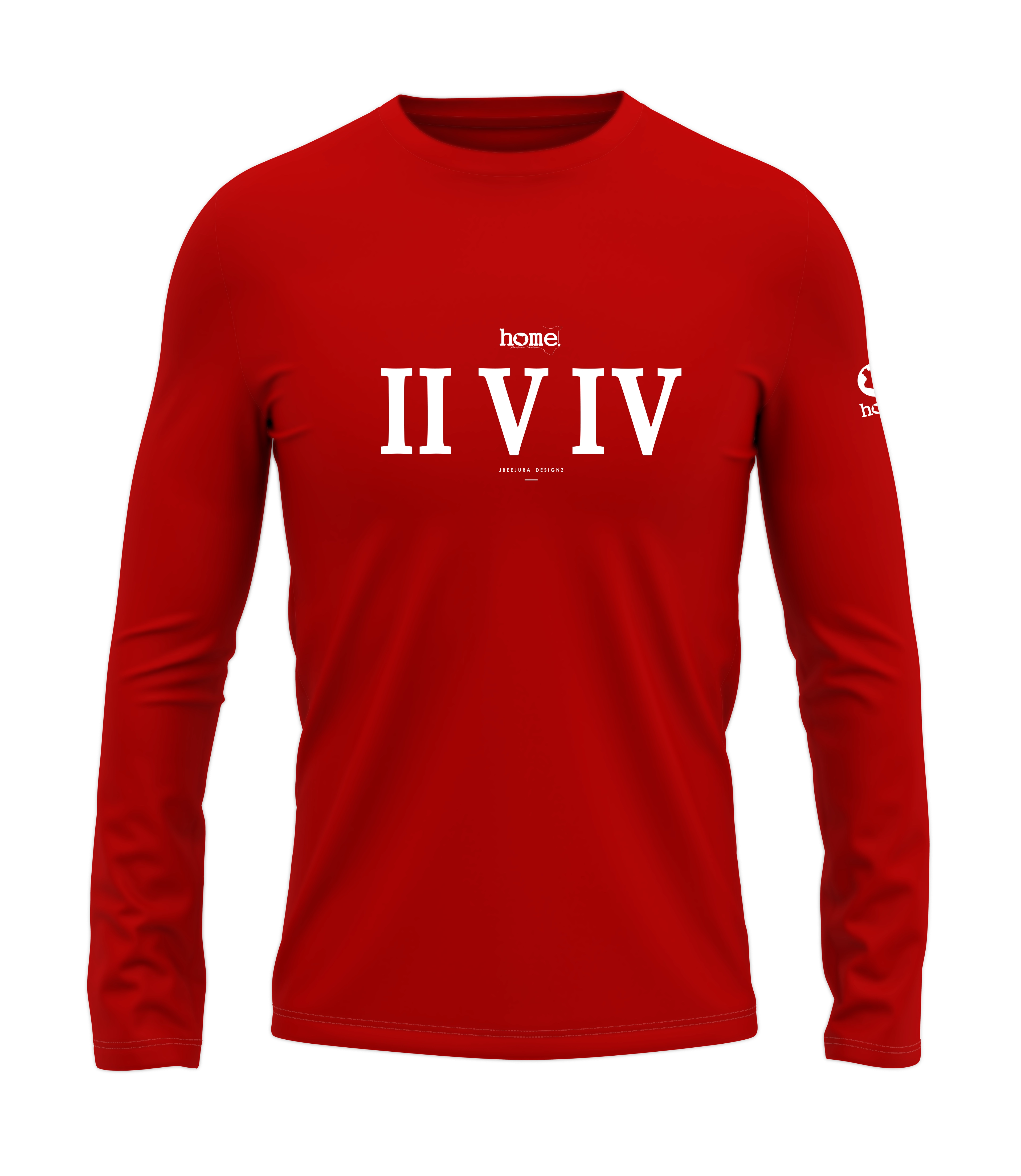 home_254 LONG-SLEEVED RED T-SHIRT WITH A WHITE ROMAN NUMERALS PRINT – COTTON PLUS FABRIC