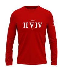 home_254 LONG-SLEEVED RED T-SHIRT WITH A WHITE ROMAN NUMERALS PRINT – COTTON PLUS FABRIC