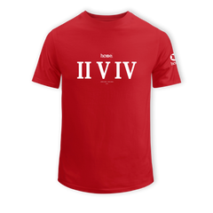 home_254 KIDS SHORT-SLEEVED RED T-SHIRT WITH A WHITE ROMAN NUMERALS PRINT – COTTON PLUS FABRIC