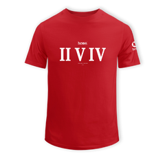 home_254 SHORT-SLEEVED RED T-SHIRT WITH A WHITE ROMAN NUMERALS PRINT – COTTON PLUS FABRIC