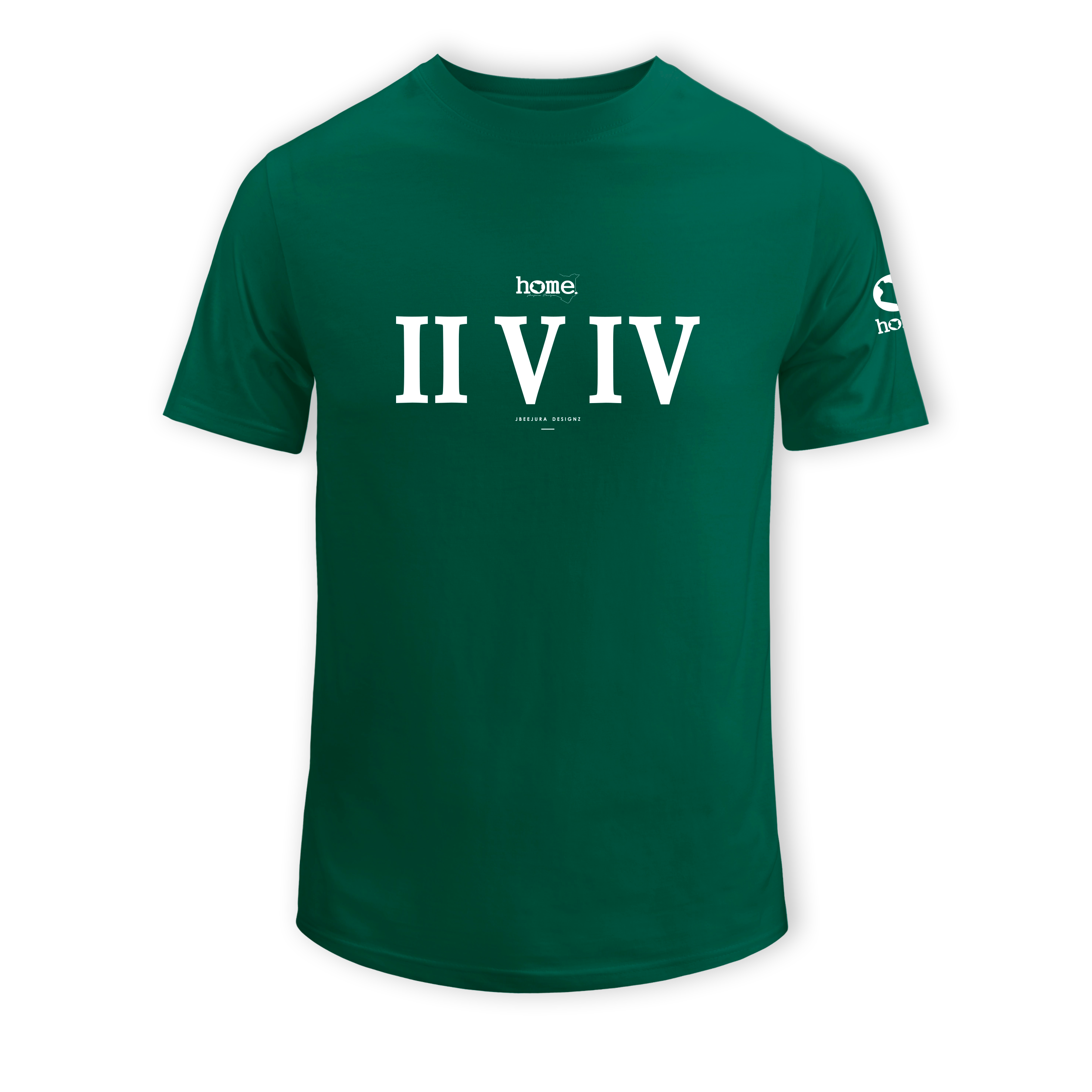 home_254 SHORT-SLEEVED RICH GREEN T-SHIRT WITH A WHITE ROMAN NUMERALS PRINT – COTTON PLUS FABRIC