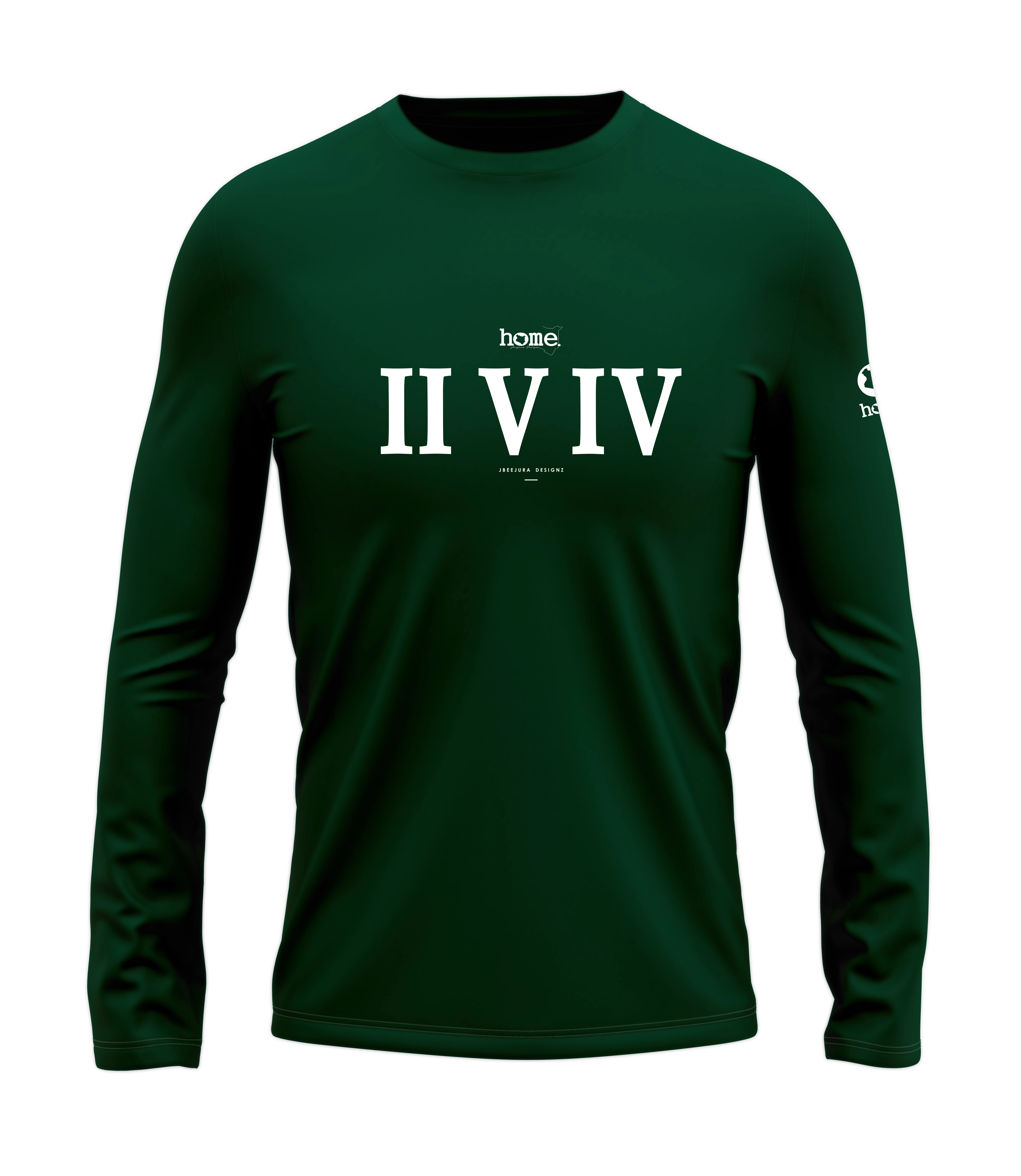 home_254 LONG-SLEEVED RICH GREEN T-SHIRT WITH A WHITE ROMAN NUMERALS PRINT – COTTON PLUS FABRIC