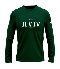 home_254 LONG-SLEEVED RICH GREEN T-SHIRT WITH A WHITE ROMAN NUMERALS PRINT – COTTON PLUS FABRIC