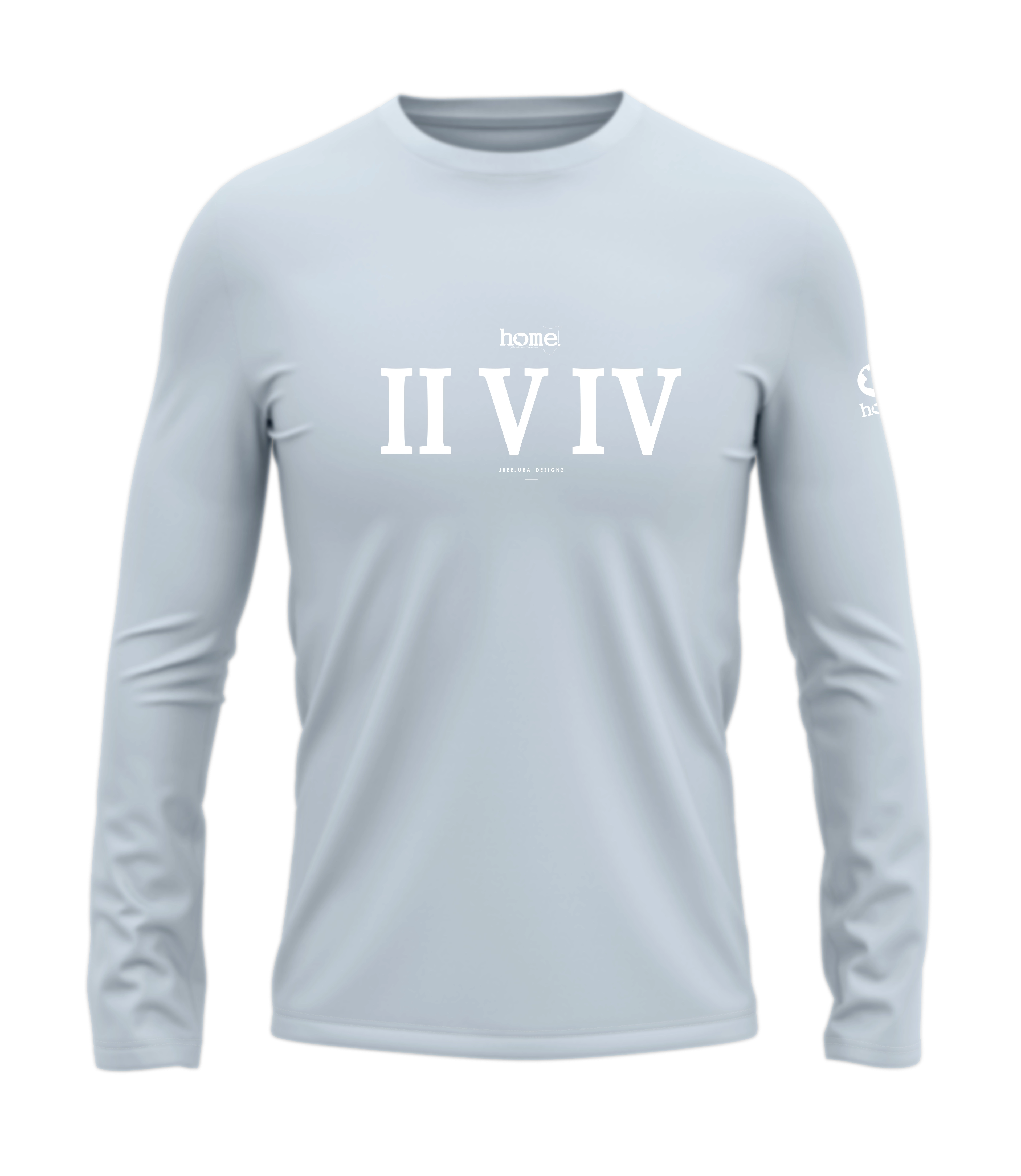 home_254 LONG-SLEEVED SKY-BLUE T-SHIRT WITH A WHITE ROMAN NUMERALS PRINT – COTTON PLUS FABRIC