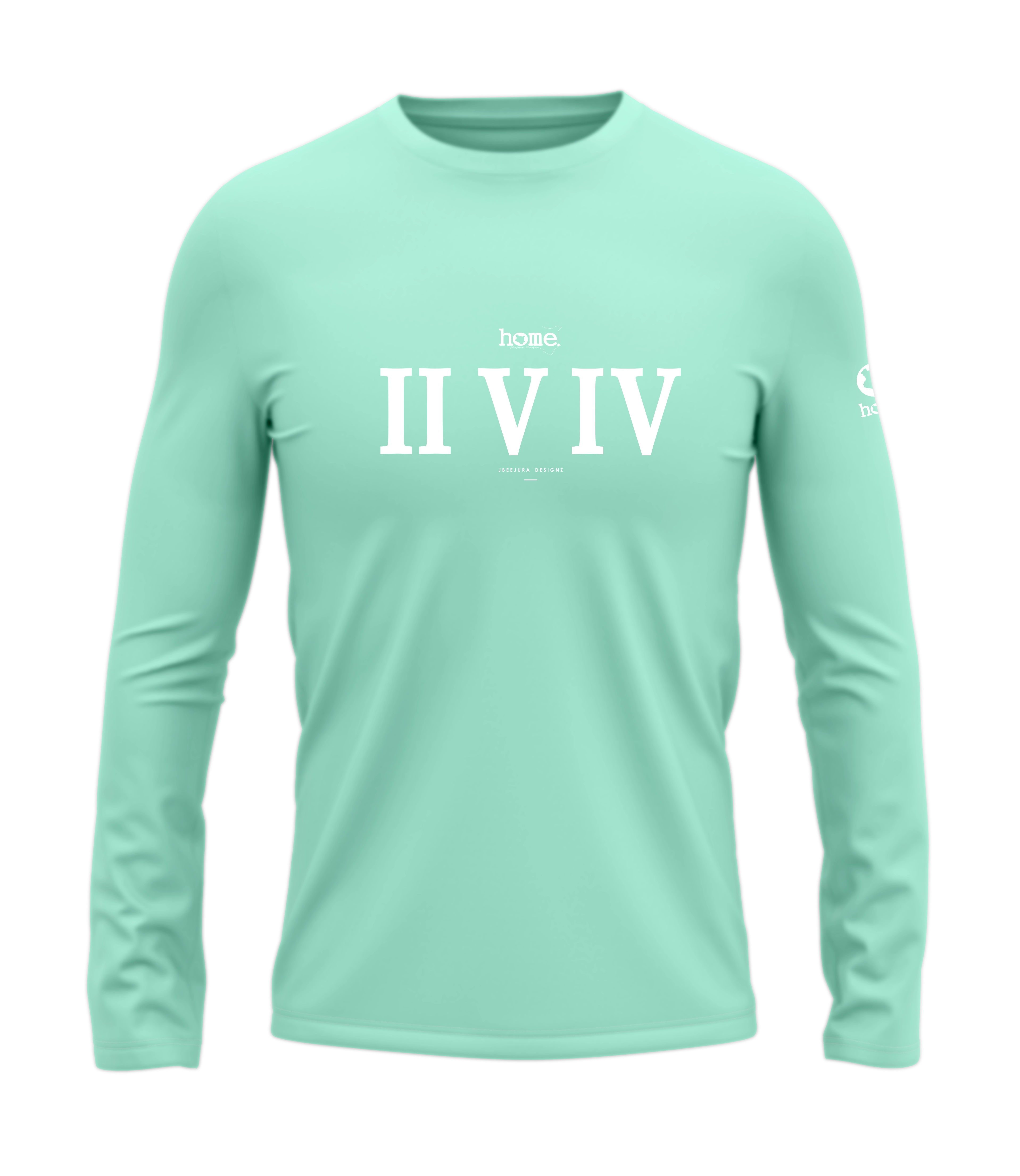 home_254 LONG-SLEEVED TURQUOISE GREEN T-SHIRT WITH A WHITE ROMAN NUMERALS PRINT – COTTON PLUS FABRIC