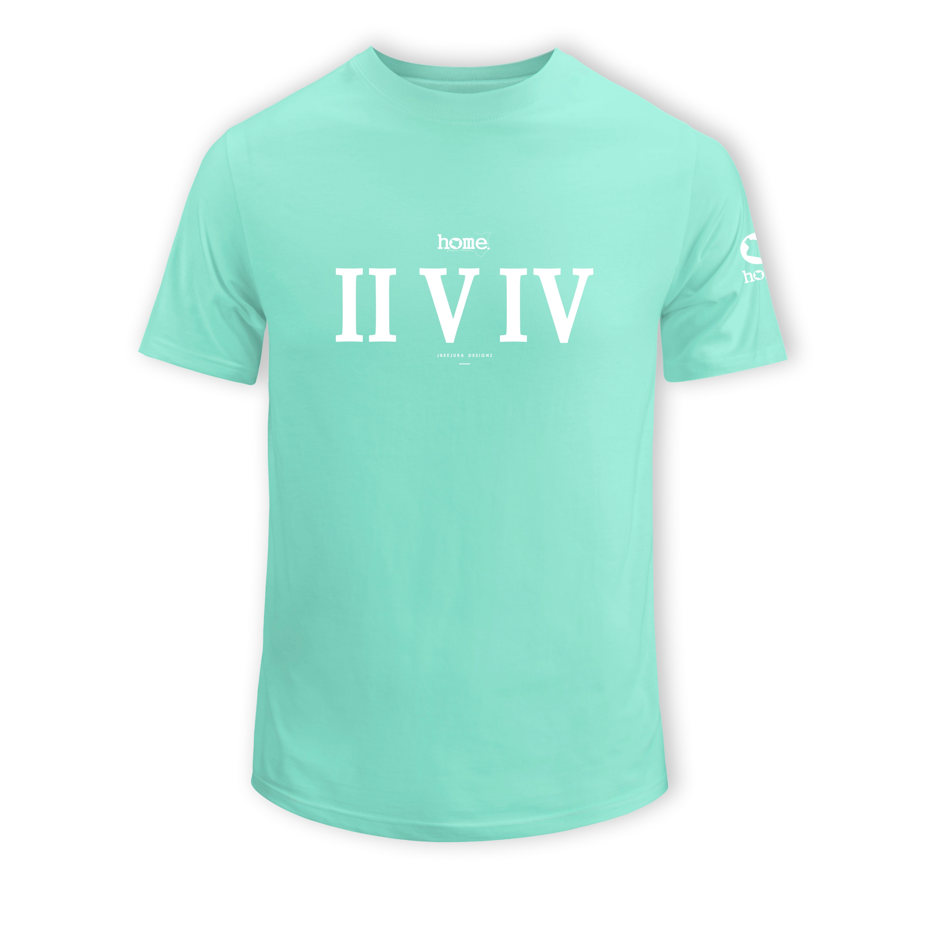 home_254 SHORT-SLEEVED TURQUOISE GREEN T-SHIRT WITH A WHITE ROMAN NUMERALS PRINT – COTTON PLUS FABRIC