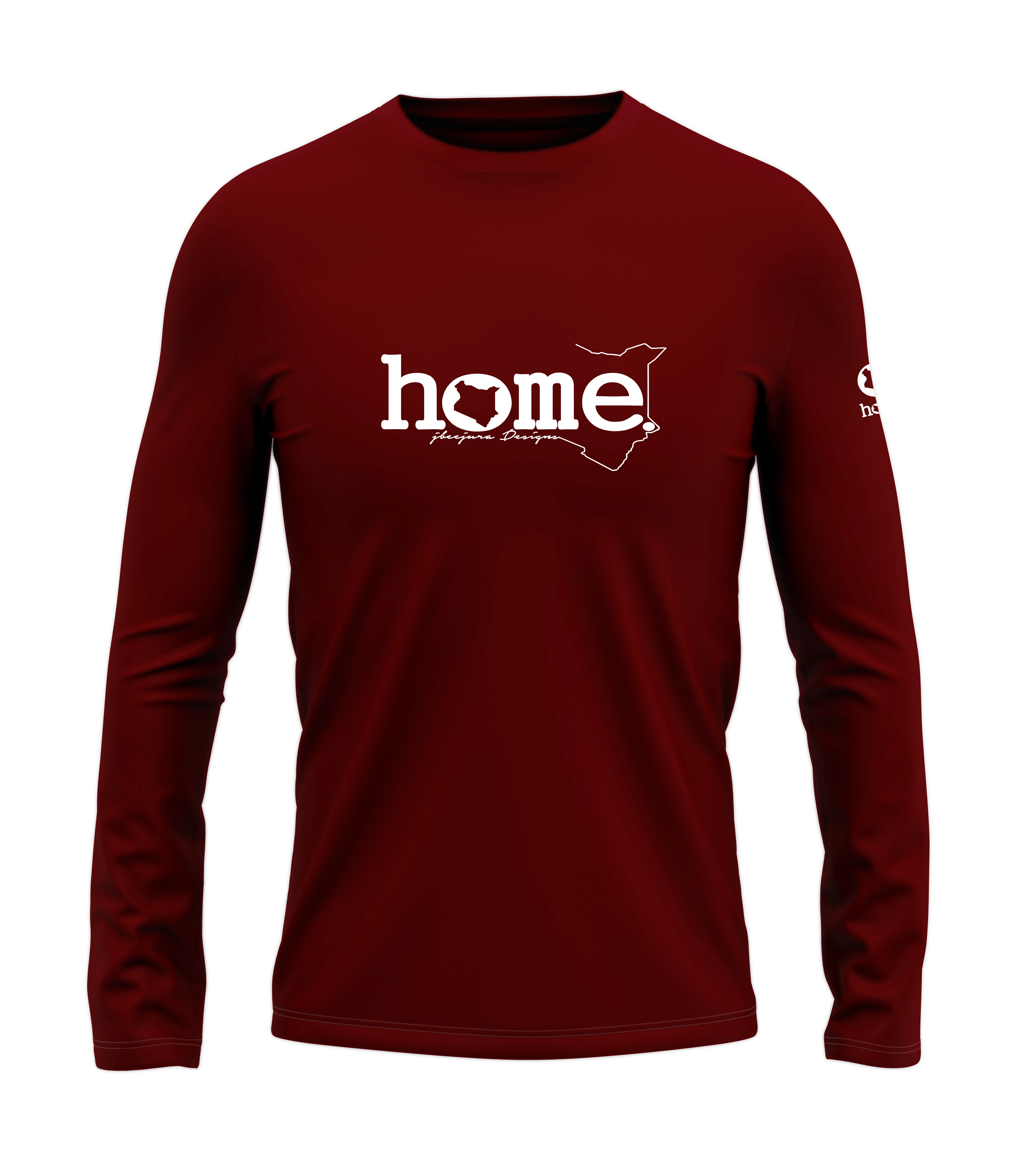 home_254 LONG-SLEEVED MAROON RED T-SHIRT WITH A WHITE CLASSIC WORDS PRINT – COTTON PLUS FABRIC