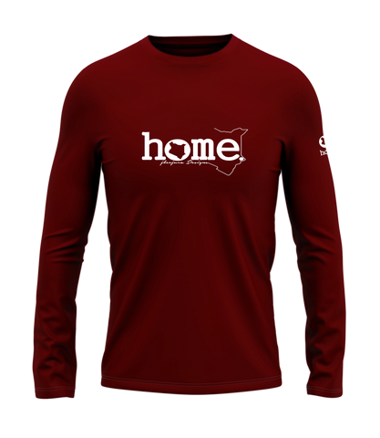 home_254 LONG-SLEEVED MAROON RED T-SHIRT WITH A WHITE CLASSIC WORDS PRINT – COTTON PLUS FABRIC