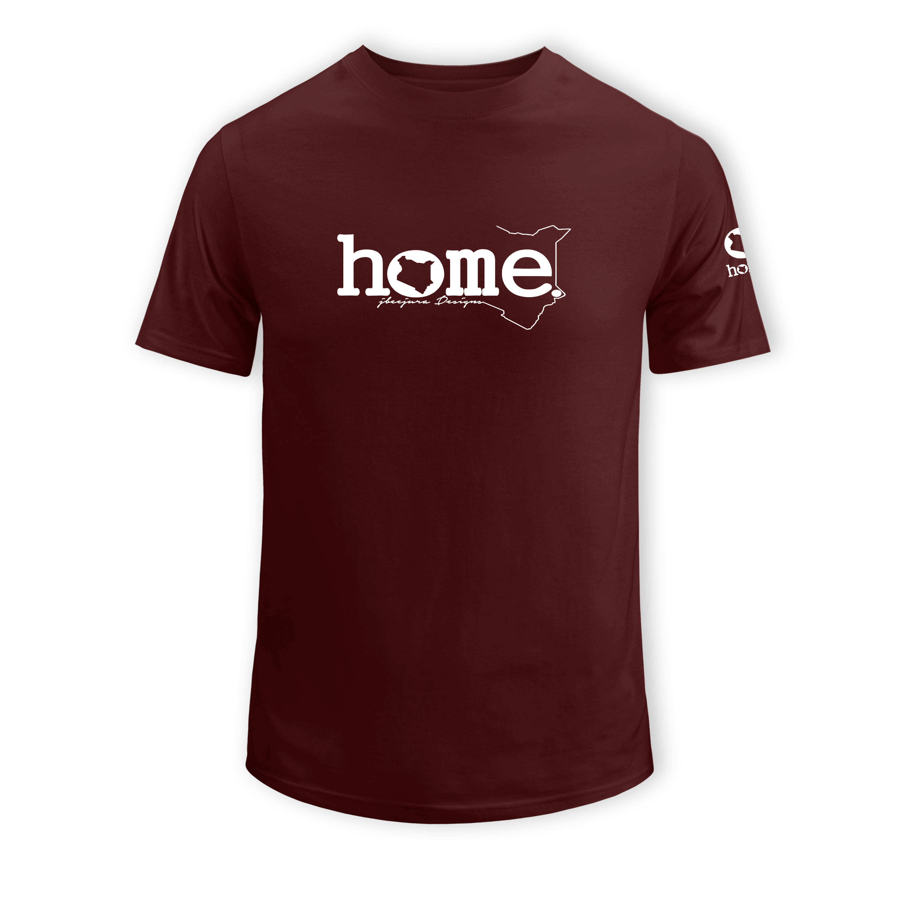 home_254 SHORT-SLEEVED MAROON T-SHIRT WITH A WHITE CLASSIC WORDS PRINT – COTTON PLUS FABRIC