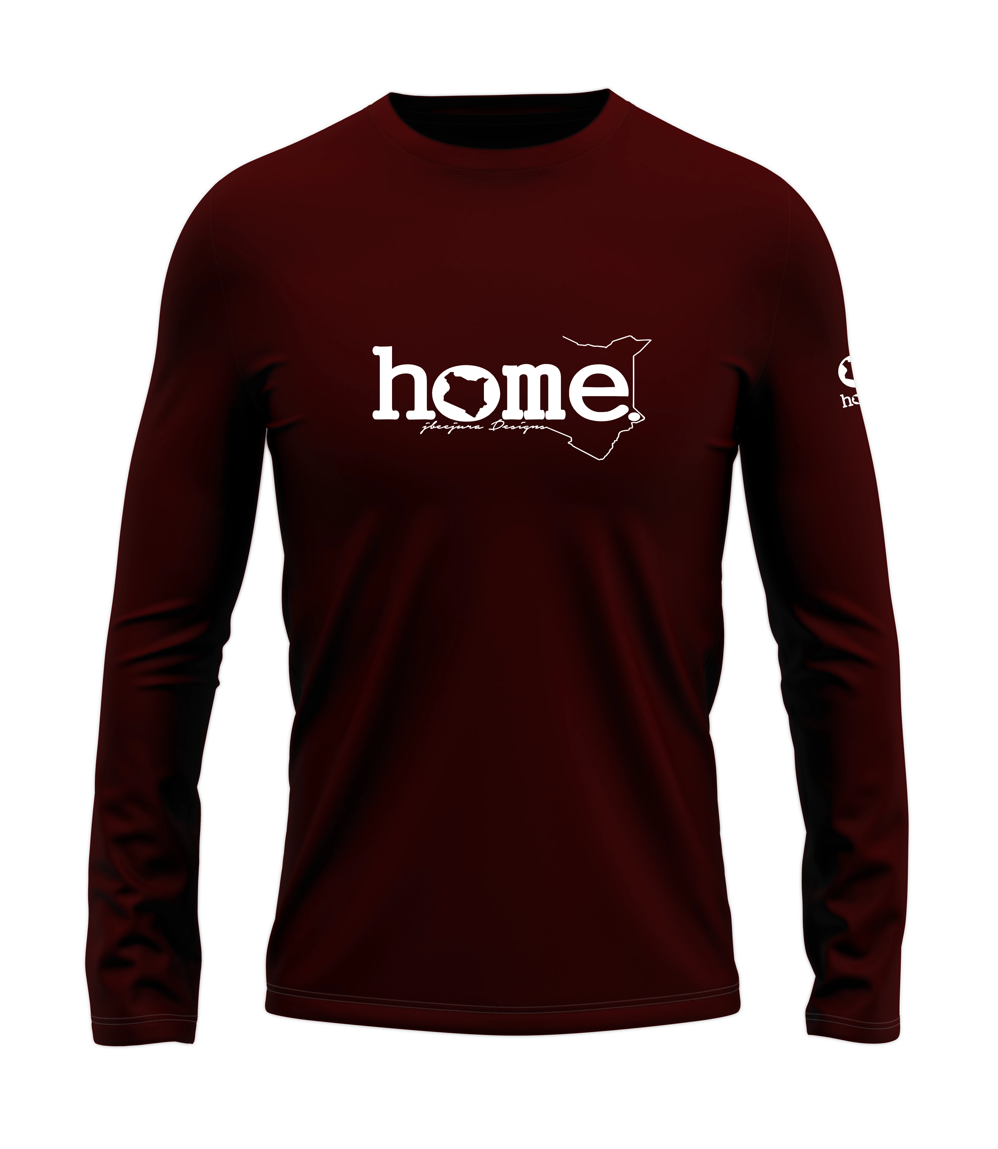 home_254 LONG-SLEEVED MAROON T-SHIRT WITH A WHITE CLASSIC WORDS PRINT – COTTON PLUS FABRIC