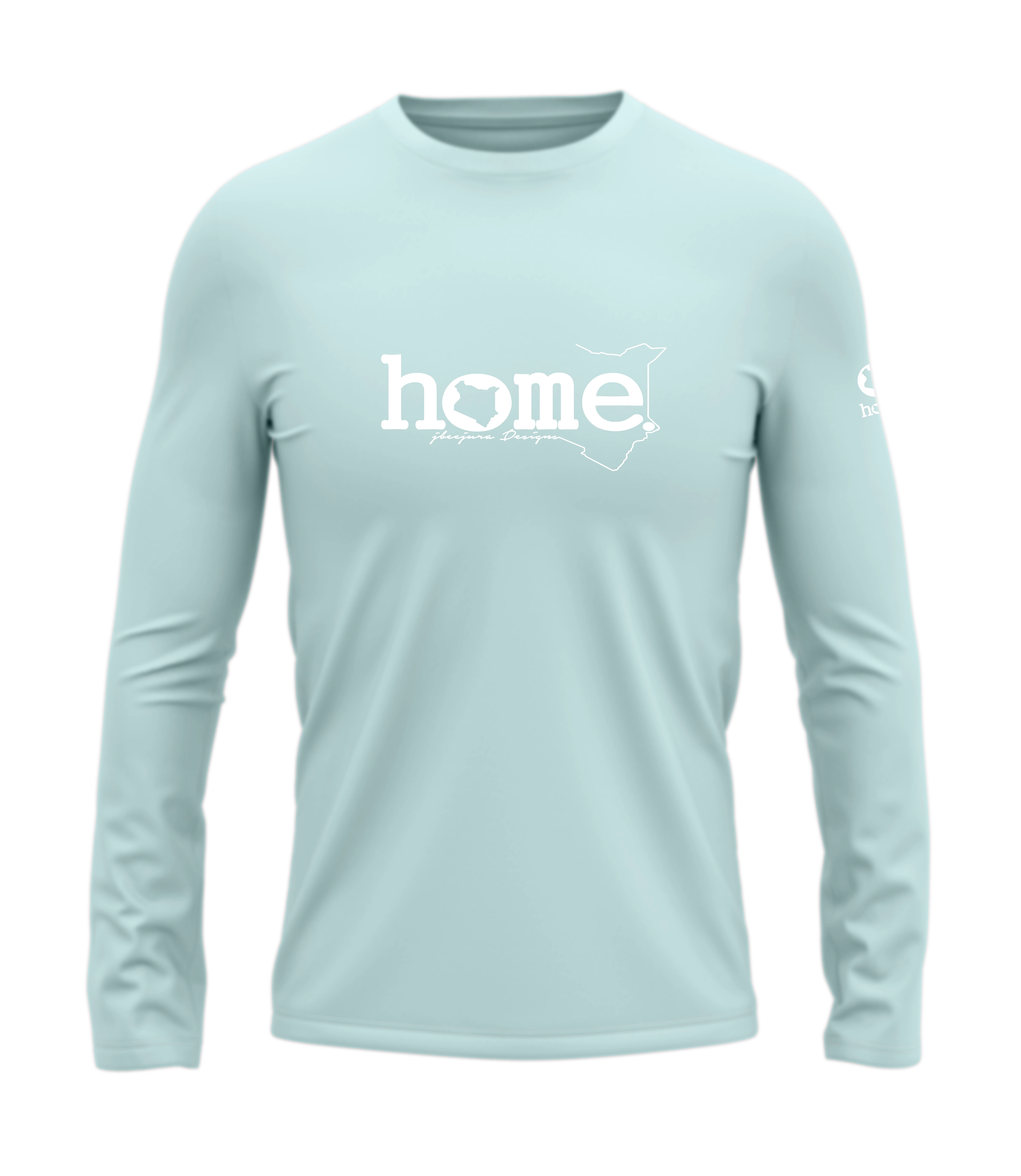 home_254 LONG-SLEEVED MISTY BLUE T-SHIRT WITH A WHITE CLASSIC WORDS PRINT – COTTON PLUS FABRIC