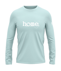home_254 LONG-SLEEVED MISTY BLUE T-SHIRT WITH A WHITE CLASSIC WORDS PRINT – COTTON PLUS FABRIC