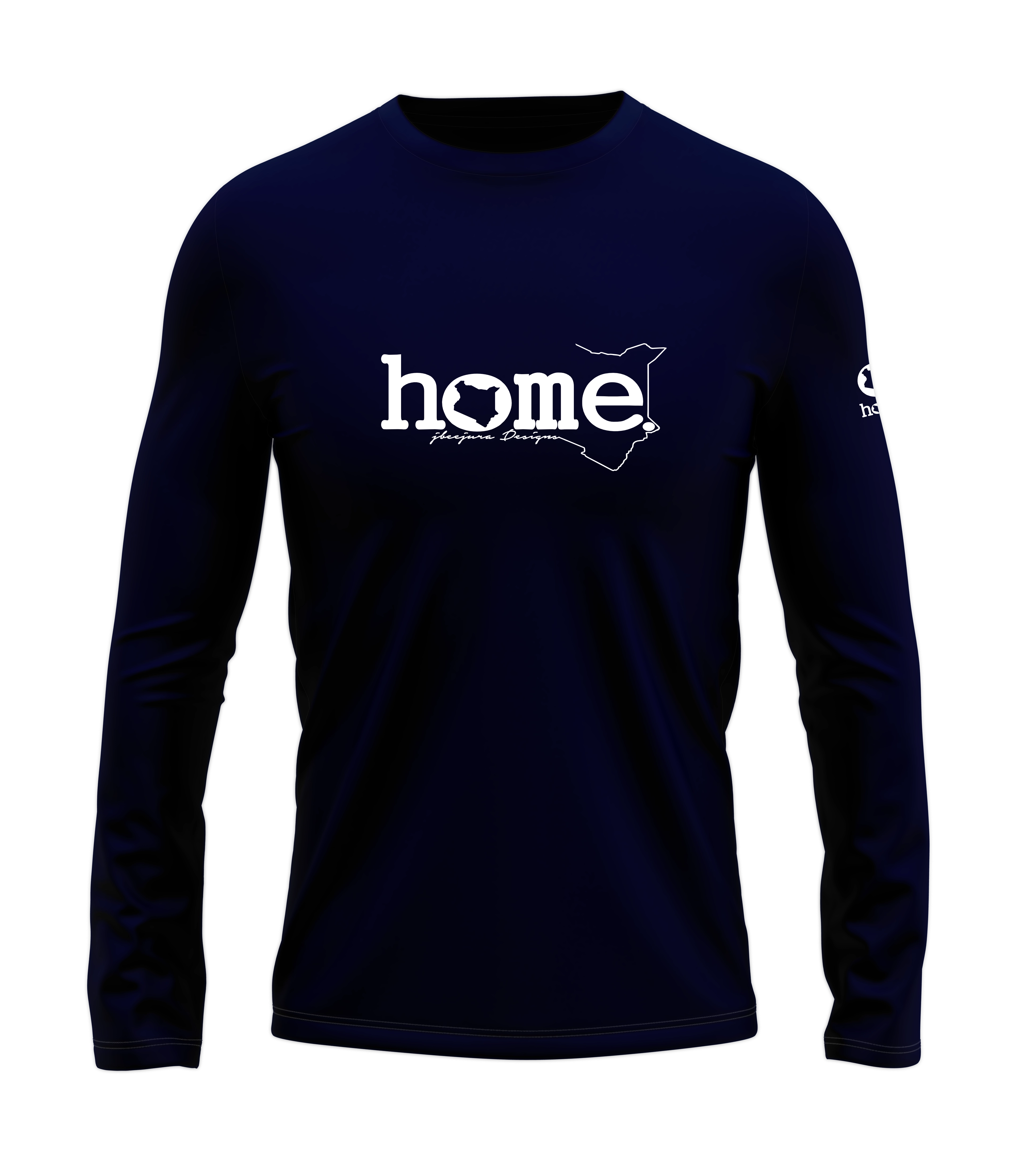 home_254 LONG-SLEEVED NAVY BLUE T-SHIRT WITH A WHITE CLASSIC WORDS PRINT – COTTON PLUS FABRIC