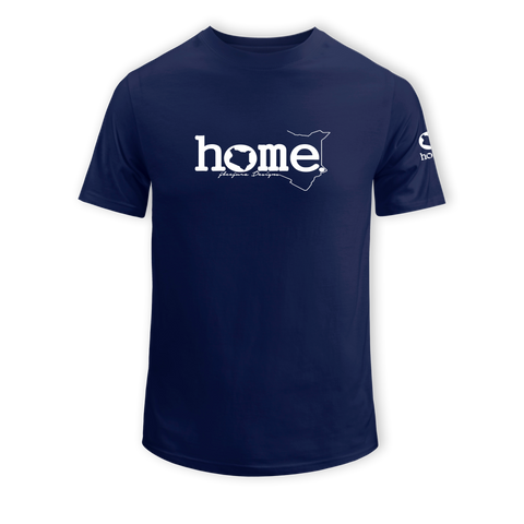 home_254 SHORT-SLEEVED NAVY BLUE T-SHIRT WITH A WHITE CLASSIC WORDS PRINT – COTTON PLUS FABRIC