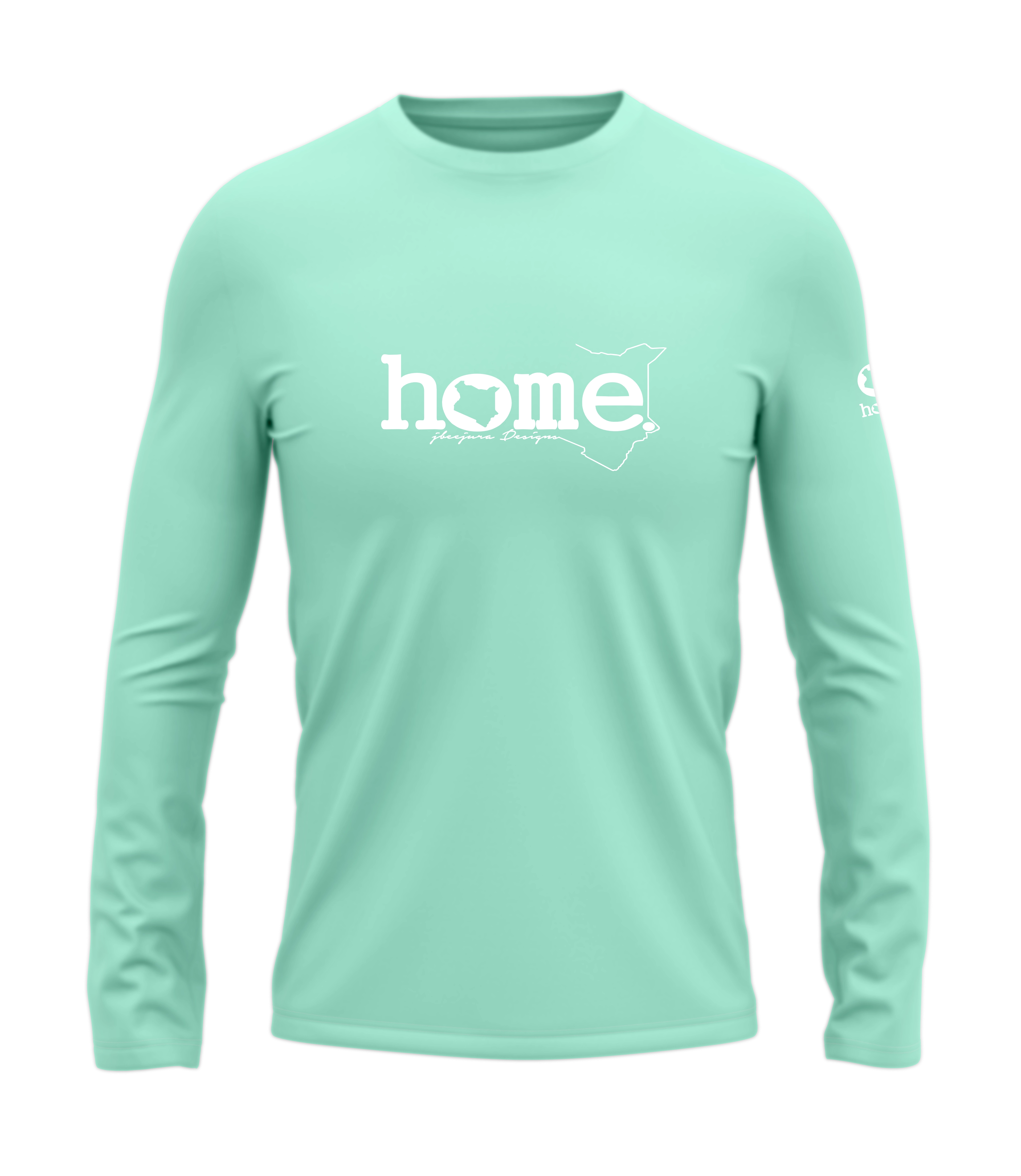 home_254 LONG-SLEEVED TURQUOISE GREEN T-SHIRT WITH A WHITE CLASSIC WORDS PRINT – COTTON PLUS FABRIC