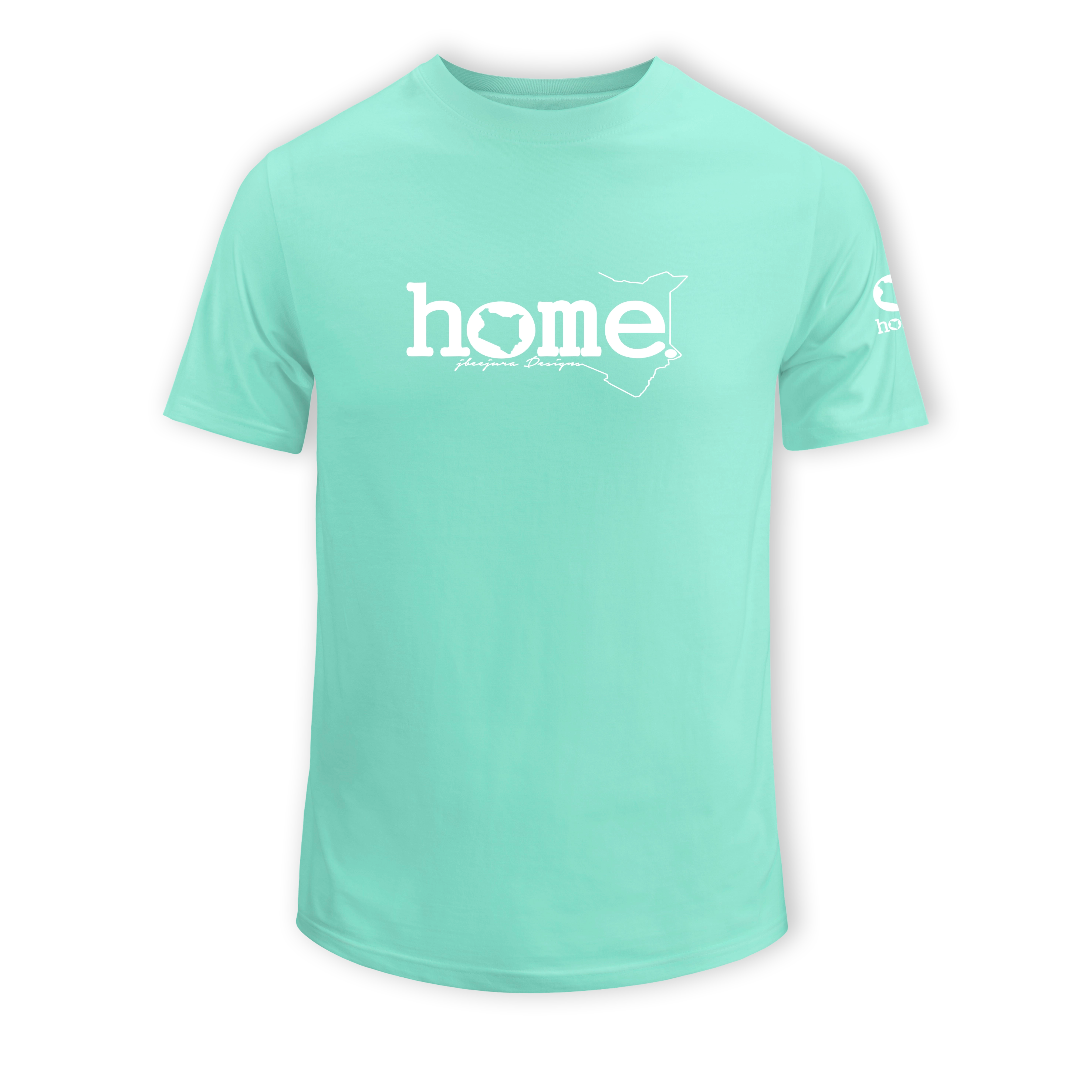 home_254 SHORT-SLEEVED TURQUOISE GREEN T-SHIRT WITH A WHITE CLASSIC WORDS PRINT – COTTON PLUS FABRIC