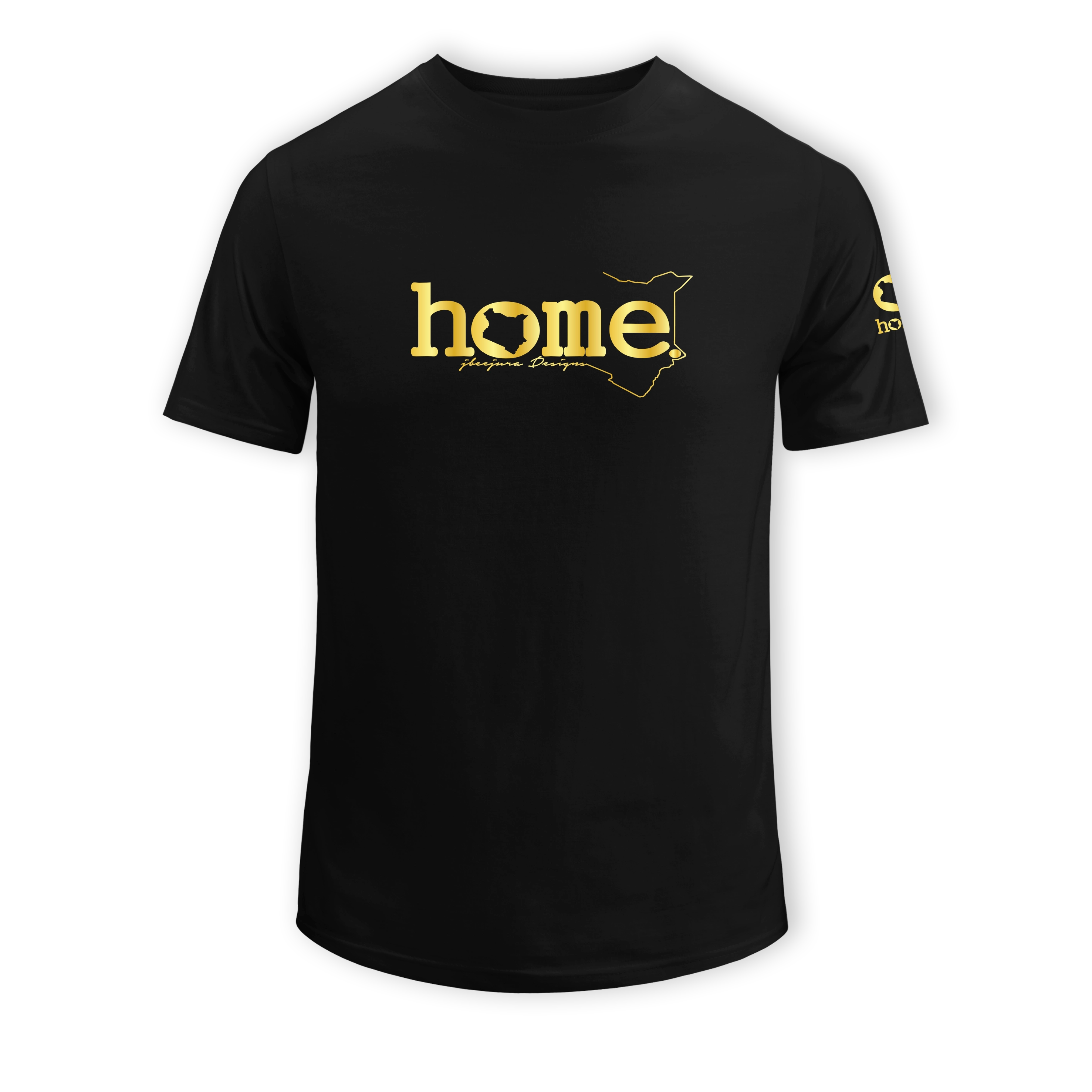 home_254 SHORT-SLEEVED BLACK T-SHIRT WITH A GOLD CLASSIC WORDS PRINT – COTTON PLUS FABRIC