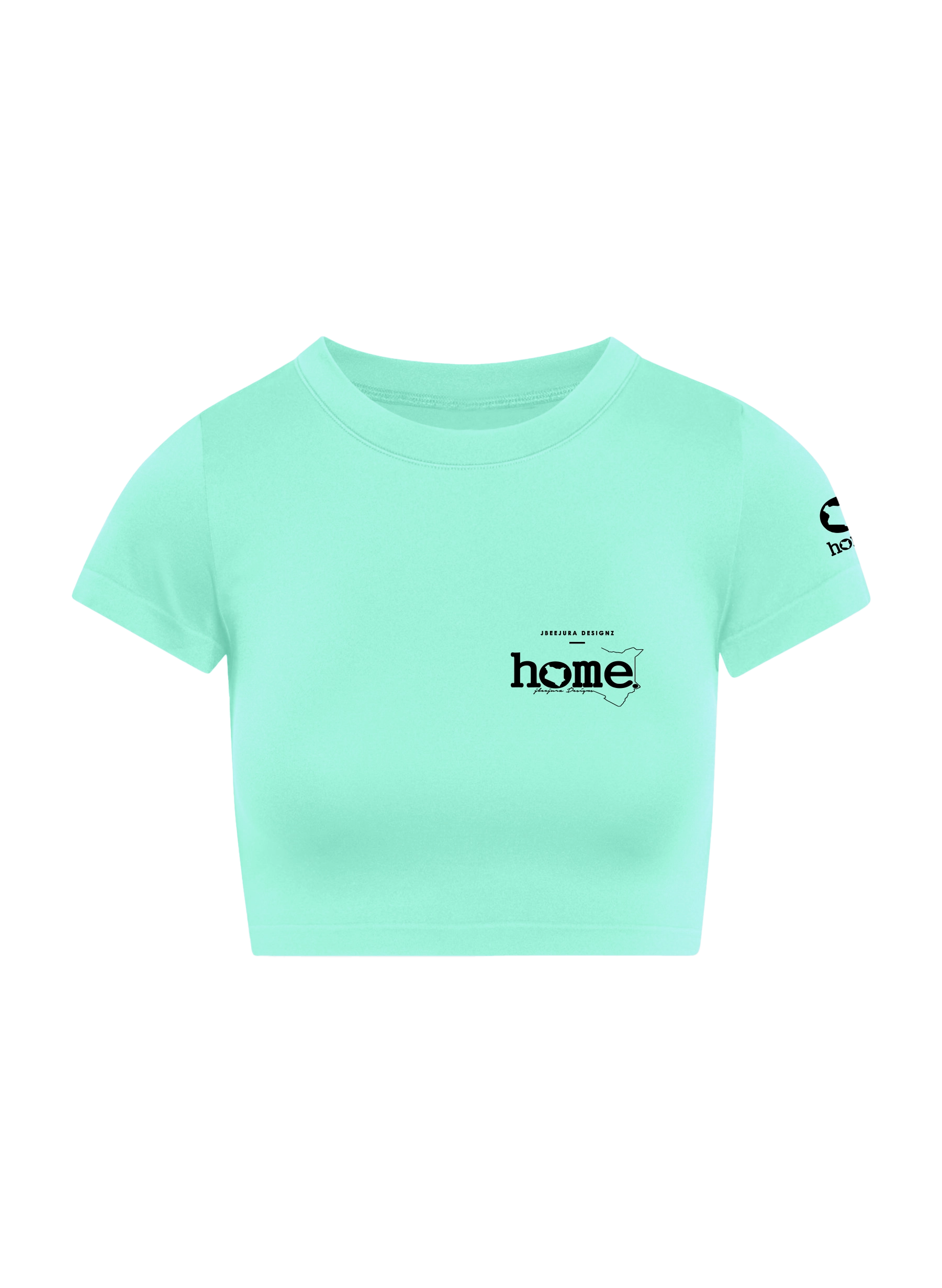 home_254 SHORT SLEEVED TURQUOISE GREEN CROPPED ARIA TEE WITH A BLACK 3D WORDS PRINT 