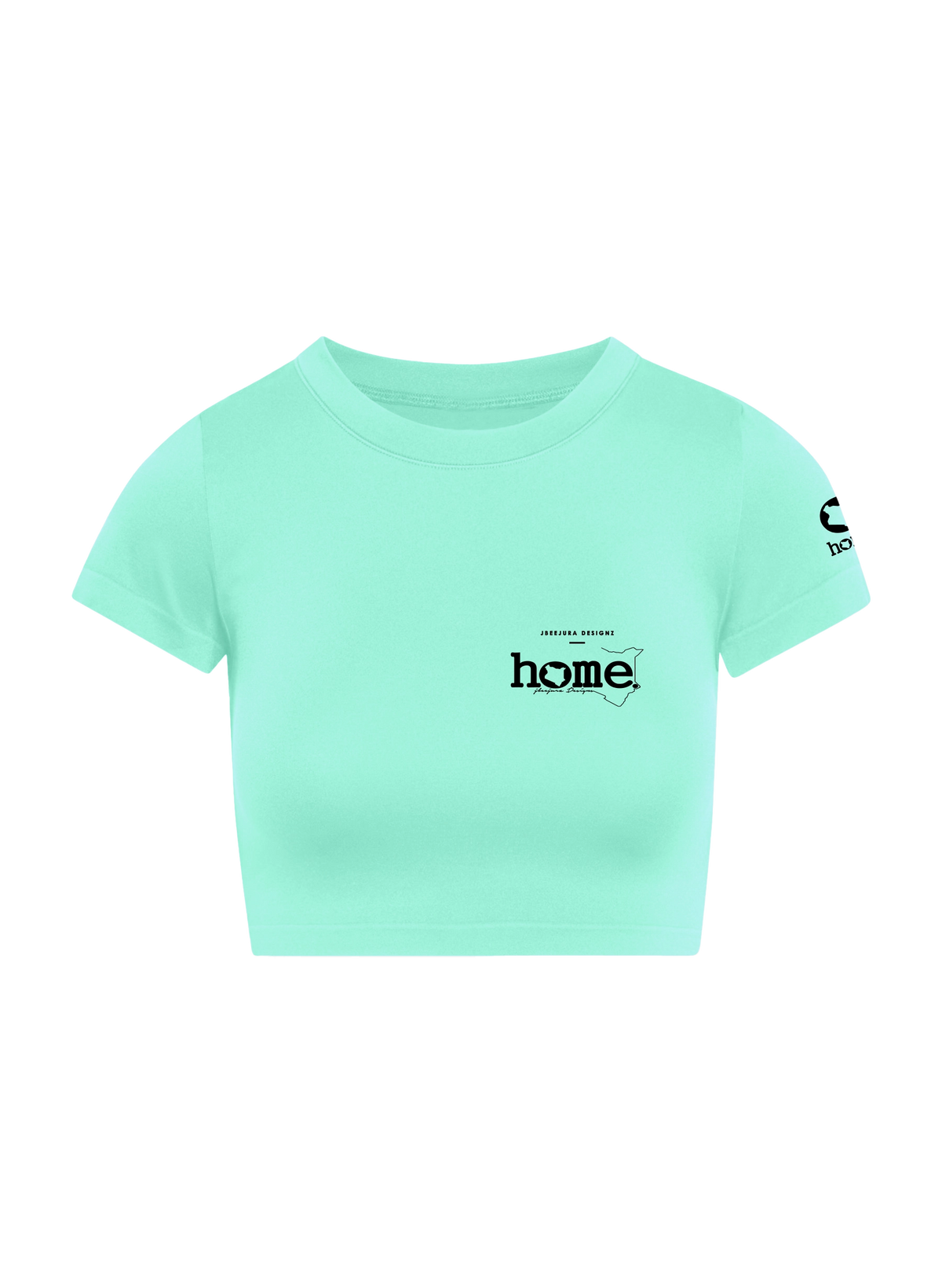 home_254 SHORT SLEEVED TURQUOISE GREEN CROPPED ARIA TEE WITH A BLACK 3D WORDS PRINT 