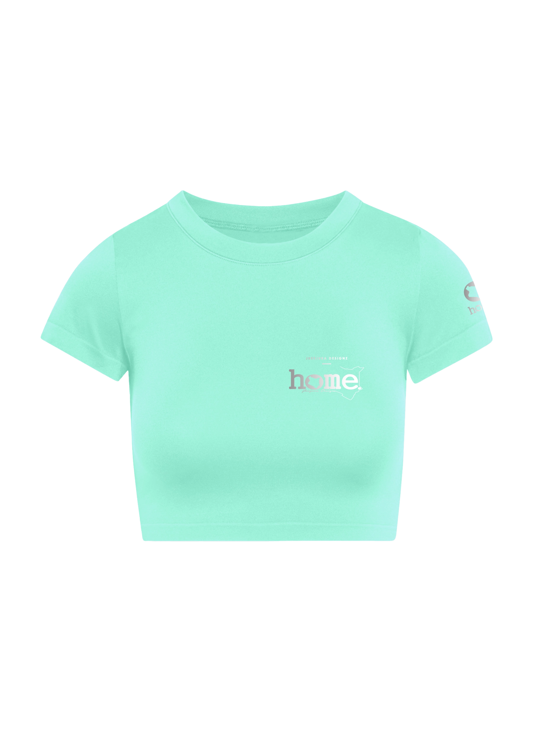 home_254 SHORT SLEEVED TURQUOISE GREEN CROPPED ARIA TEE WITH A SILVER 3D WORDS PRINT 