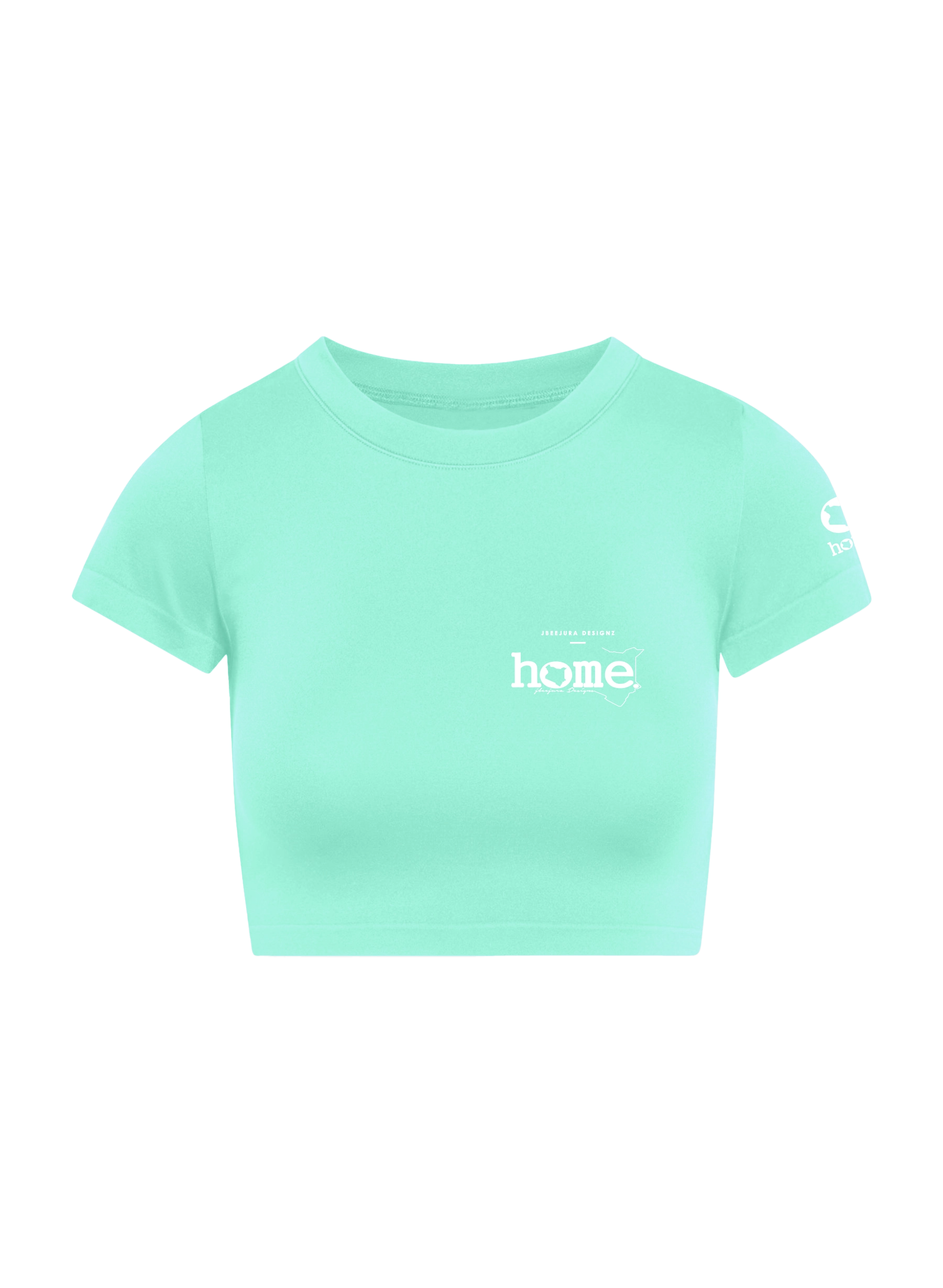 home_254 SHORT SLEEVED TURQUOISE GREEN CROPPED ARIA TEE WITH A WHITE 3D WORDS PRINT 