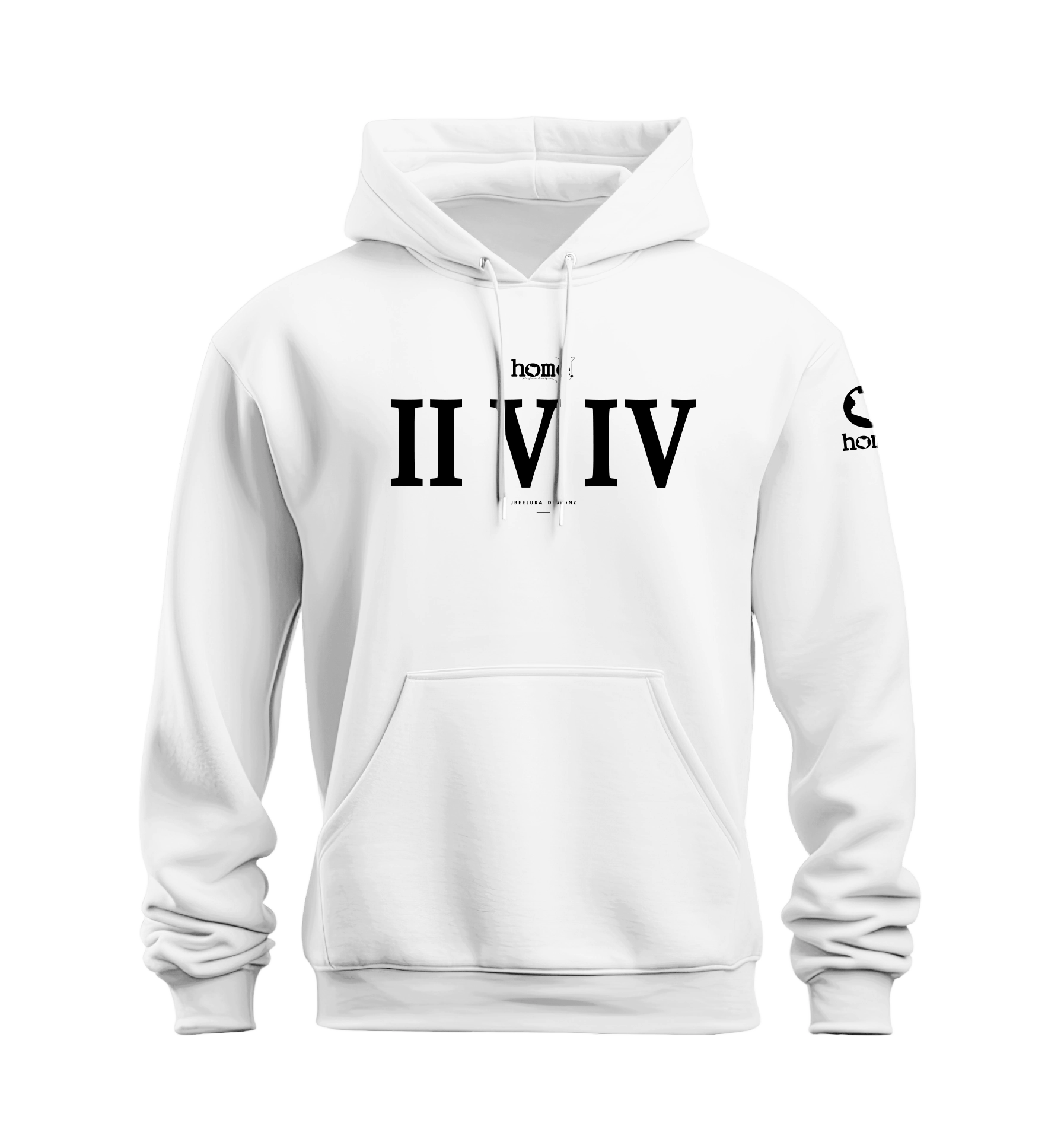 home_254 NUVETRA™ WHITE HOODIE WITH A BLACK ROMAN NUMERALS PRINT 