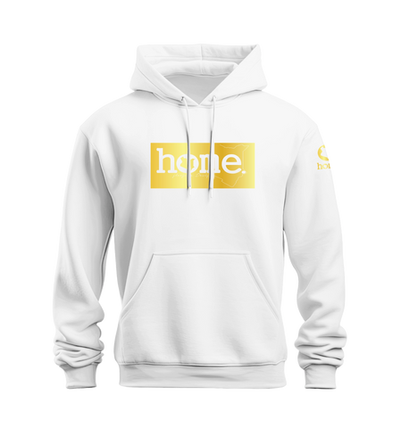 home_254 NUVETRA™ WHITE HOODIE WITH A GOLD CLASSIC PRINT 