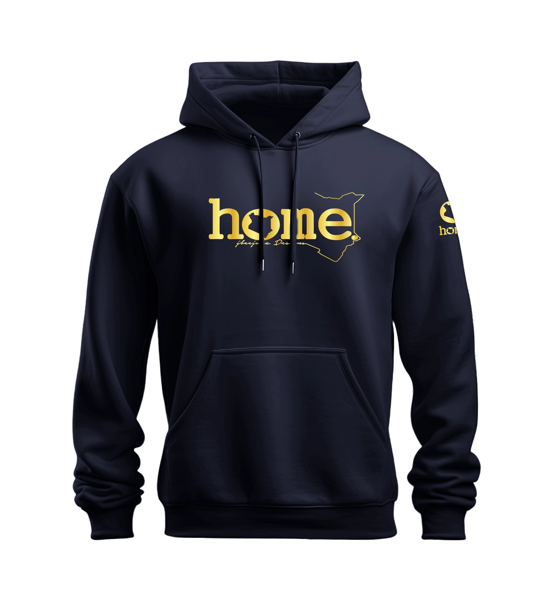 home_254 NUVETRA™ NAVY BLUE HOODIE WITH A GOLD CLASSIC WORDS PRINT 