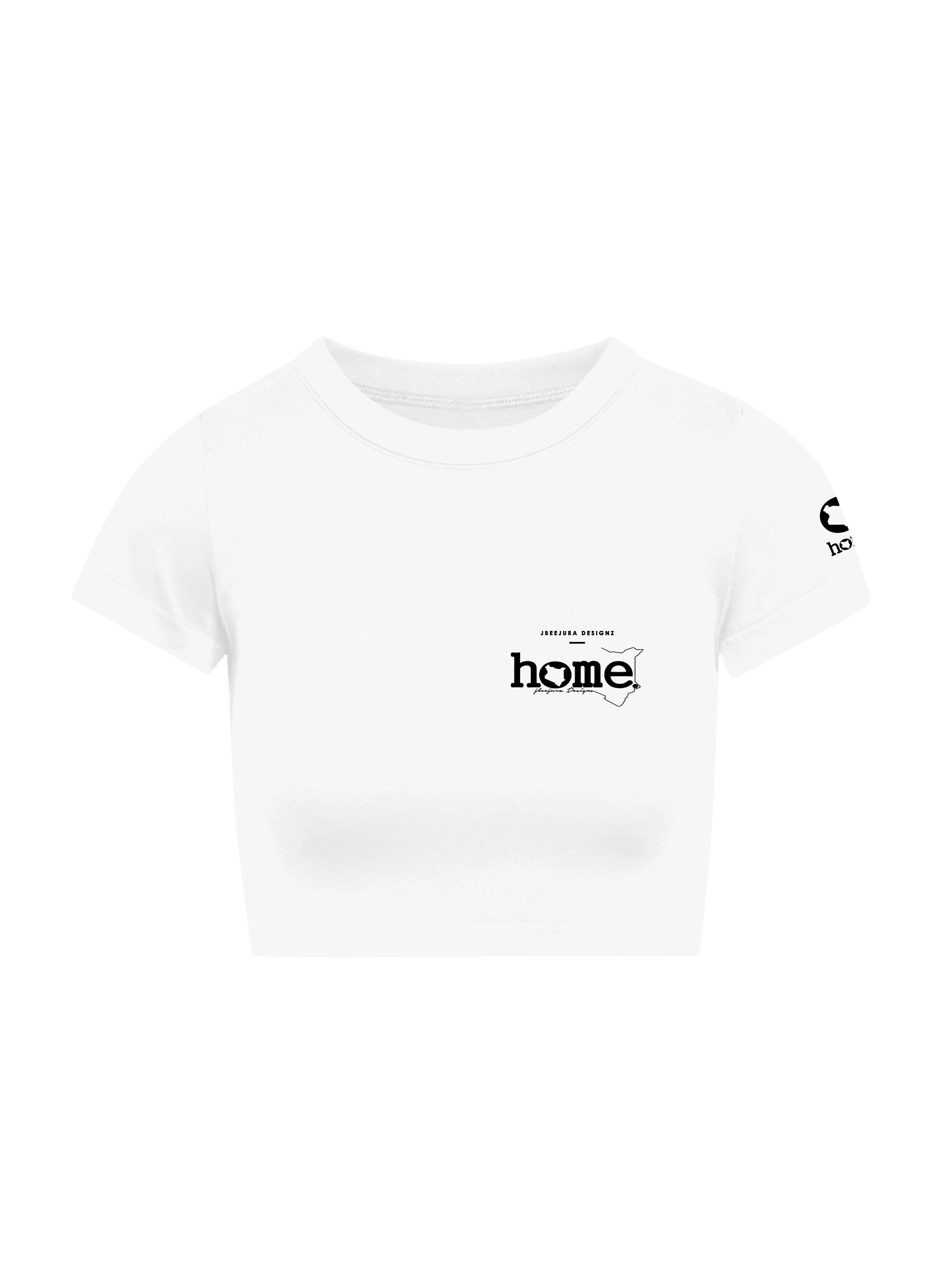 home_254 SHORT SLEEVED WHITE CROPPED ARIA TEE WITH A BLACK 3D WORDS PRINT 