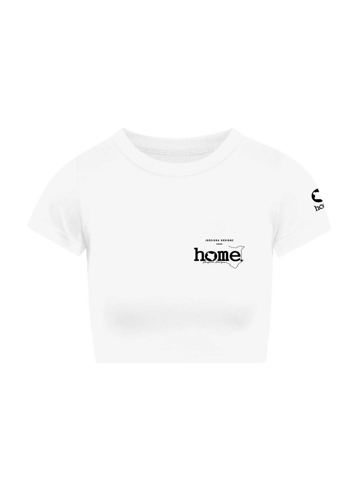 home_254 SHORT SLEEVED WHITE CROPPED ARIA TEE WITH A BLACK 3D WORDS PRINT 