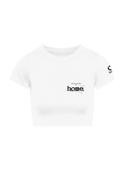 home_254 SHORT SLEEVED WHITE CROPPED ARIA TEE WITH A BLACK 3D WORDS PRINT 