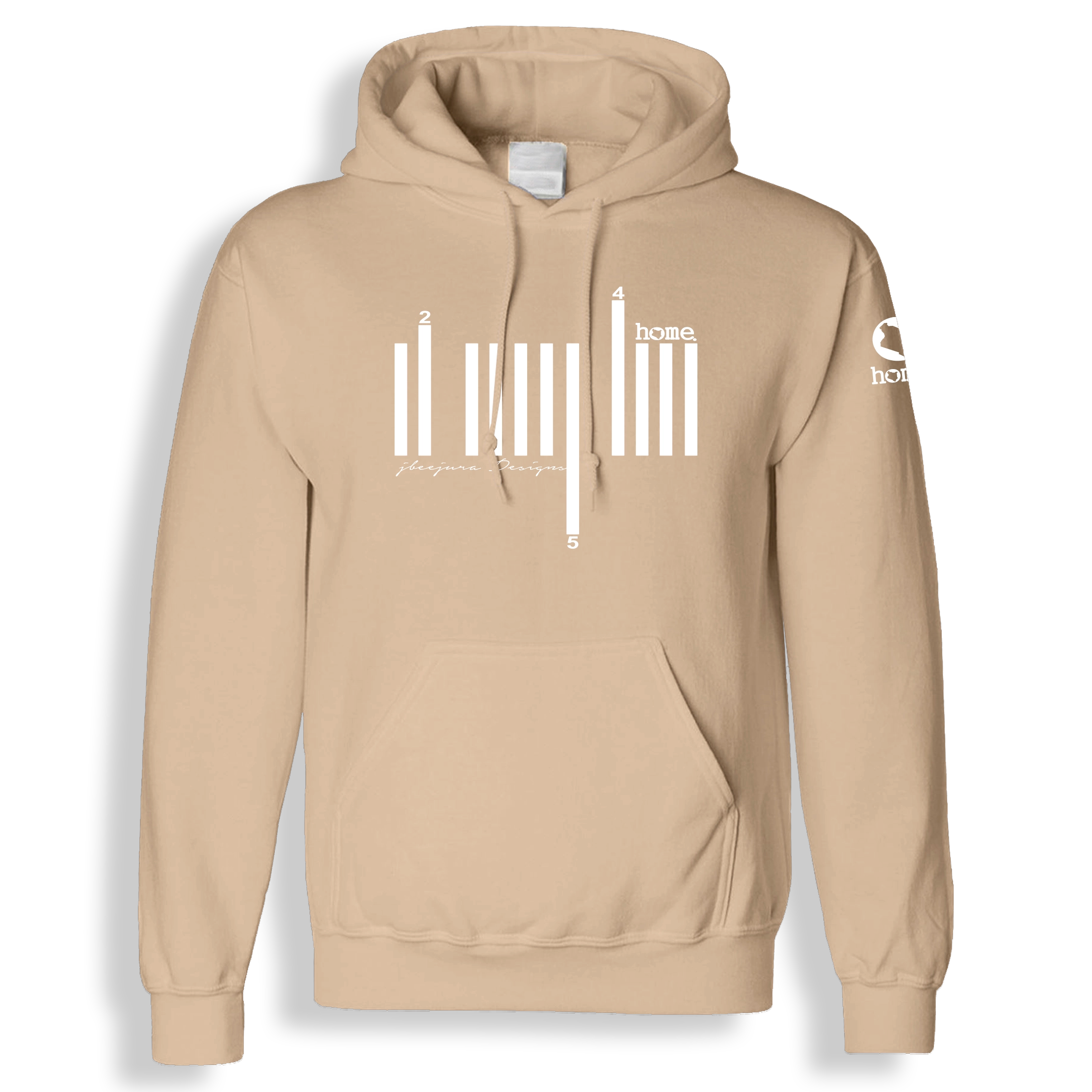 home_254 LIGHT BROWN HOODIE (HEAVY FABRIC) WITH A WHITE BARS PRINT