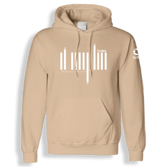 home_254 LIGHT BROWN HOODIE (HEAVY FABRIC) WITH A WHITE BARS PRINT