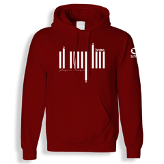 home_254 MAROON RED HOODIE (MID-HEAVY FABRIC) WITH A WHITE BARS PRINT