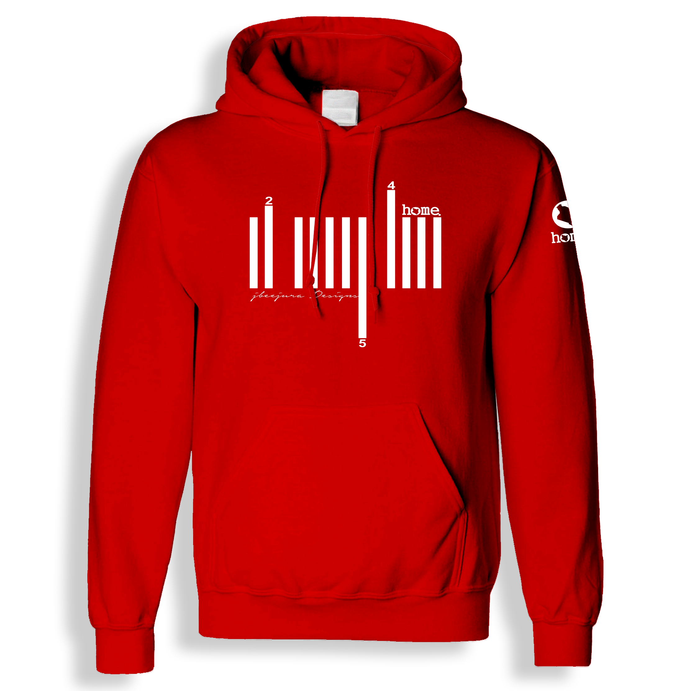 home_254 RED HOODIE (HEAVY FABRIC) WITH A WHITE BARS PRINT