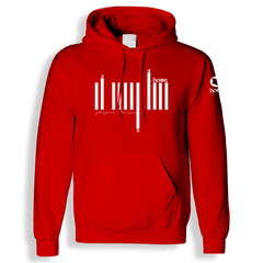 home_254 RED HOODIE (HEAVY FABRIC) WITH A WHITE BARS PRINT