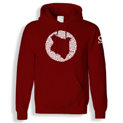 home_254 MAROON RED HOODIE (MID-HEAVY FABRIC) WITH A WHITE MAP PRINT