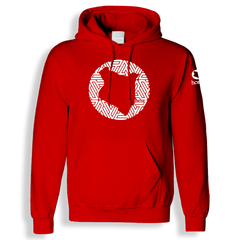 home_254 RED HOODIE (HEAVY FABRIC) WITH A WHITE MAP PRINT