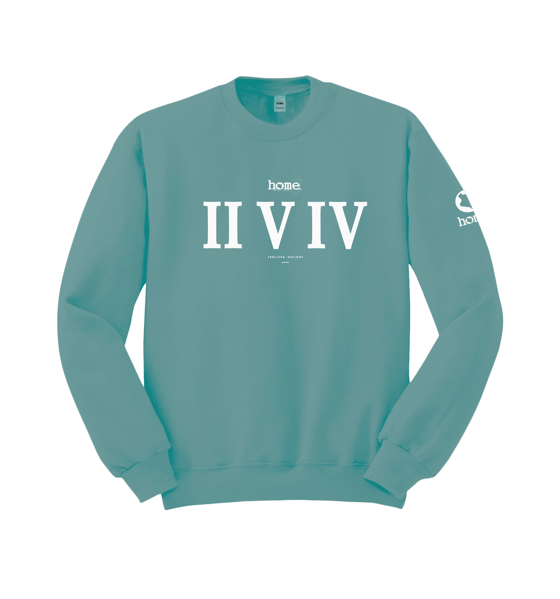 home_254 CYAN SWEATSHIRT WITH A WHITE ROMAN  PRINT