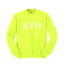 home_254 LIME GREEN SWEATSHIRT (HEAVY FABRIC) WITH A WHITE ROMAN NUMERALS PRINT