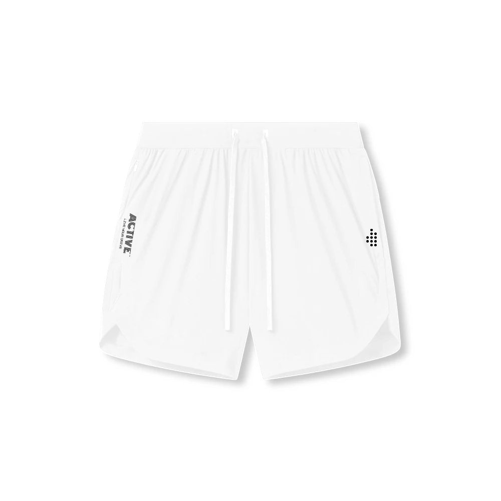 ACTIVE_254 - WHITE AIR-LITE SHORTS (LINERLESS) WITH BLACK PRINTS