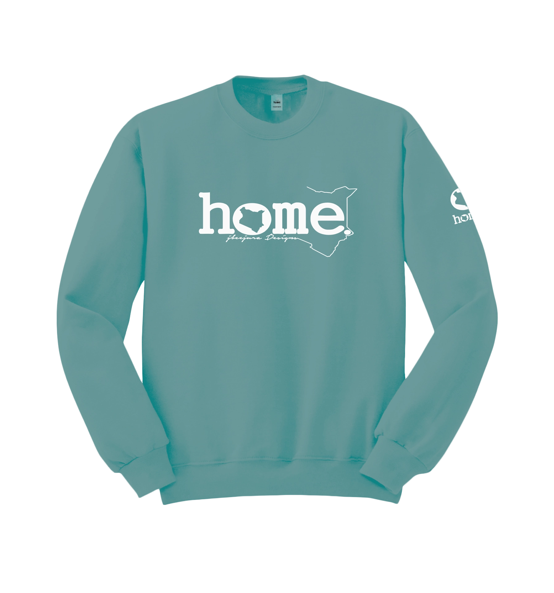 home_254 CYAN SWEATSHIRT WITH A WHITE WORDS PRINT