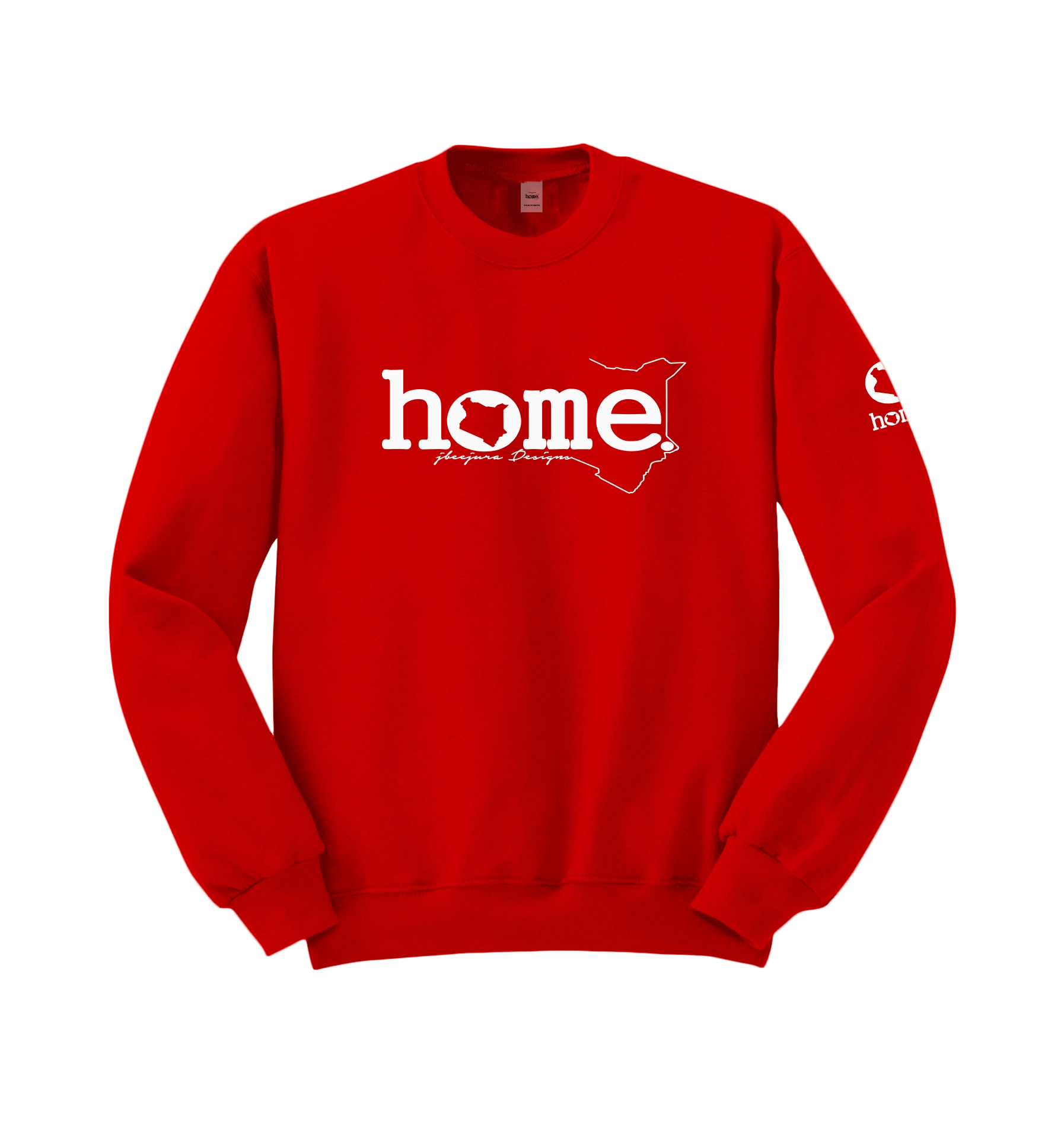 home_254 RED SWEATSHIRT WITH A WHITE WORDS PRINT