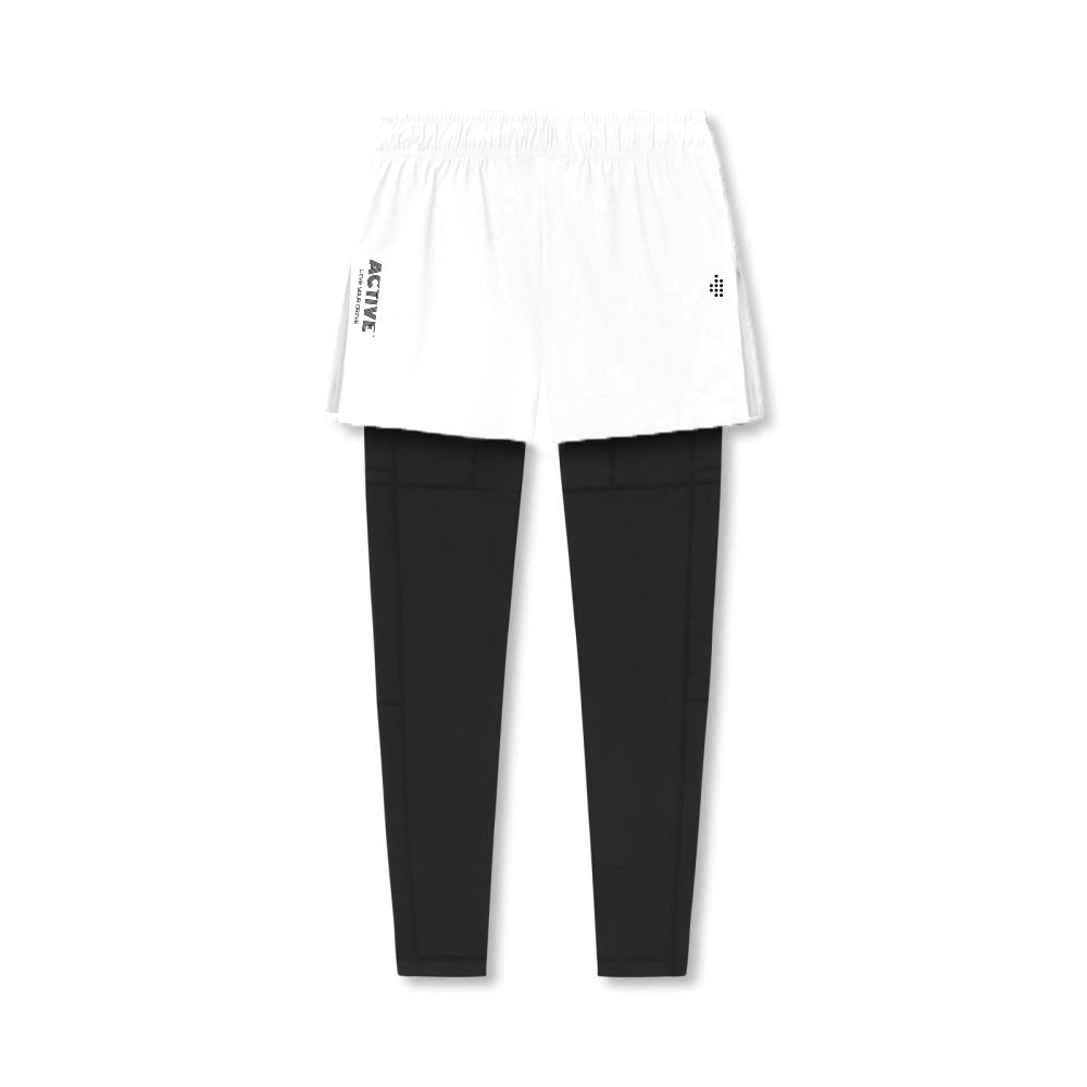 ACTIVE_254 - WHITE AIR-LITE LINER SHORTS (BLACK LEGGINGS) WITH BLACK PRINTS