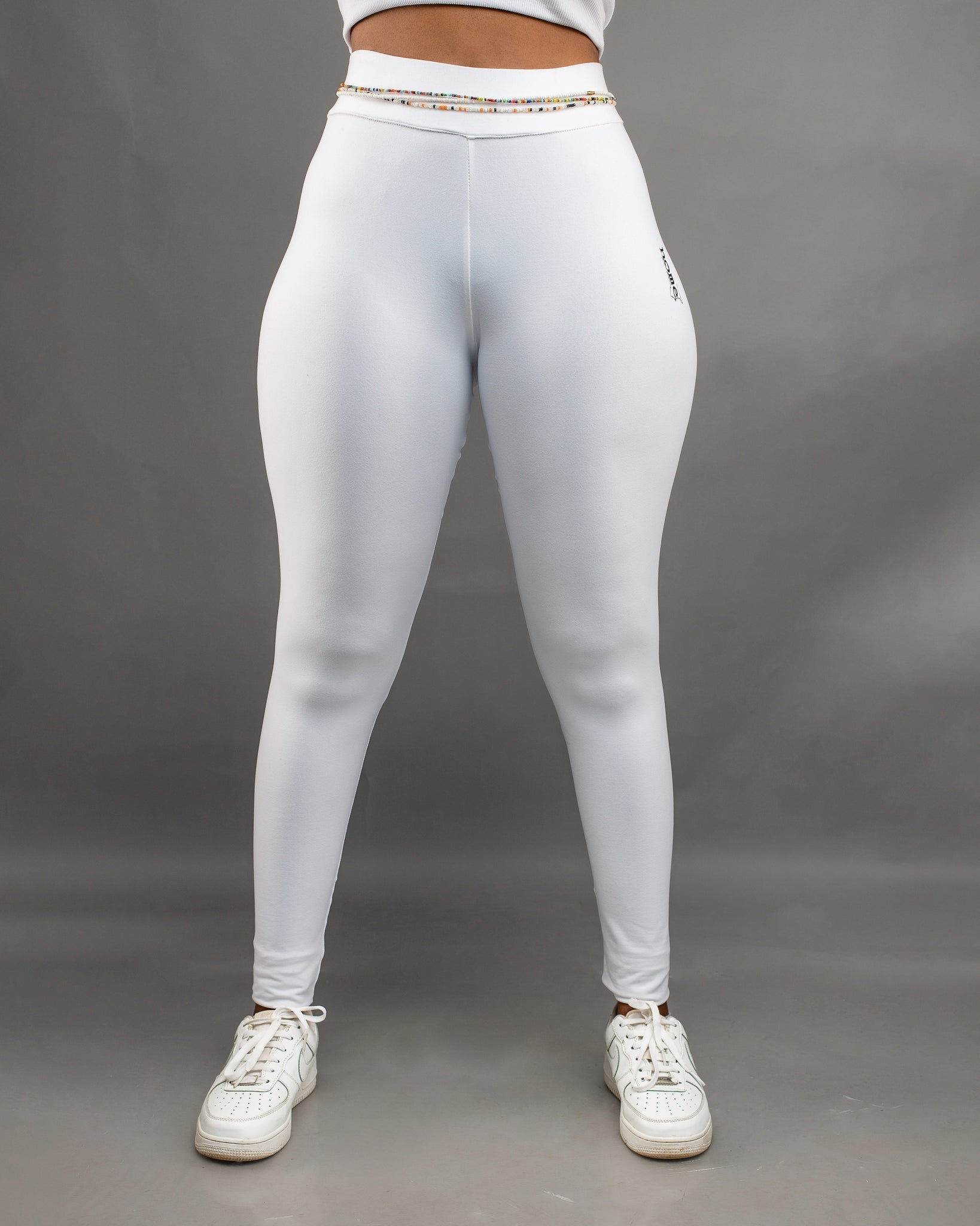 JBEEJURA DESIGNZ | home - 254 White, Cheeky Hi- Rise Leggings from XS - XXL (front)