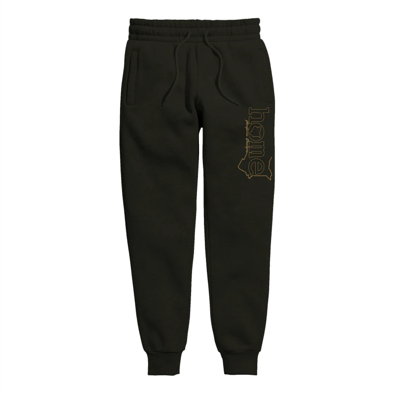 JBeeJura Designz | home_254 black-heavy fabric sweatpants with gold classic words print