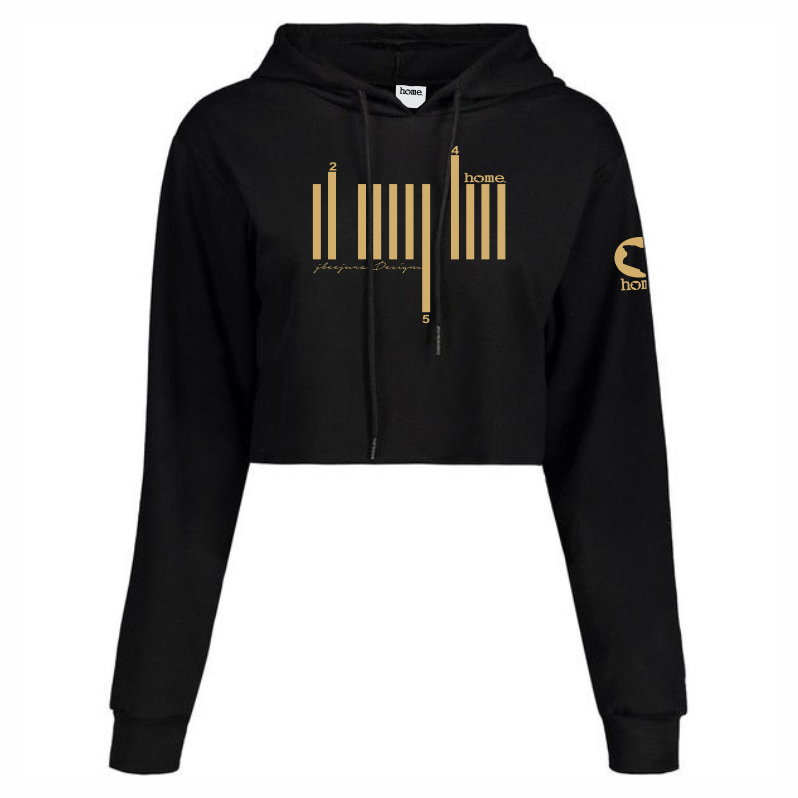 JBEEJURA DESINGZ | home_254 Black Cropped Hoodie with Gold Bars logo