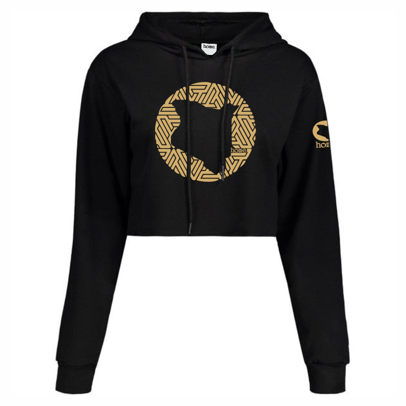 JBEEJURA DESINGZ | home_254 Black Cropped Hoodie (mid heavy fabric) with Gold map logo