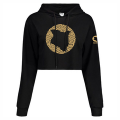 JBEEJURA DESINGZ | home_254 Black Cropped Hoodie with a Gold Map logo