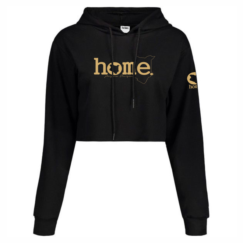 JBEEJURA DESINGZ | home_254 Black Cropped Hoodie (mid heavy fabric) with a gold classic words logo